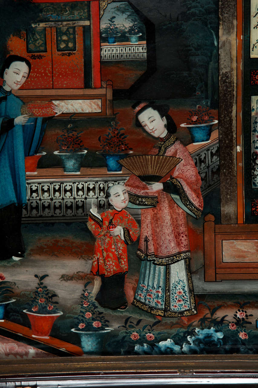 Paar von  Chinesische rückseitig bemalte Spiegelbilder des 19. Jahrhunderts im Angebot 6